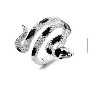 New! Black And Silver Snake Ring